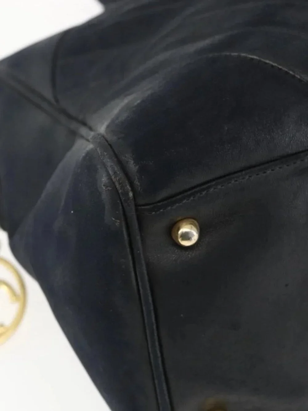 CHANEL Hand Bag Lamb Skin Black Gold CC Auth
